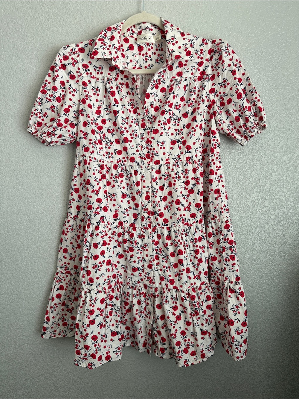 Eliza J White Dress with Red Floral Print